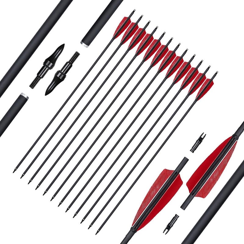 Luoyer 12 Pcs Archery Arrows with Feathers Removable Tips 30inch Hunting Arrows for Recurve Bow Longbow Compound Bow for Adults Targeting Practice - Image 1